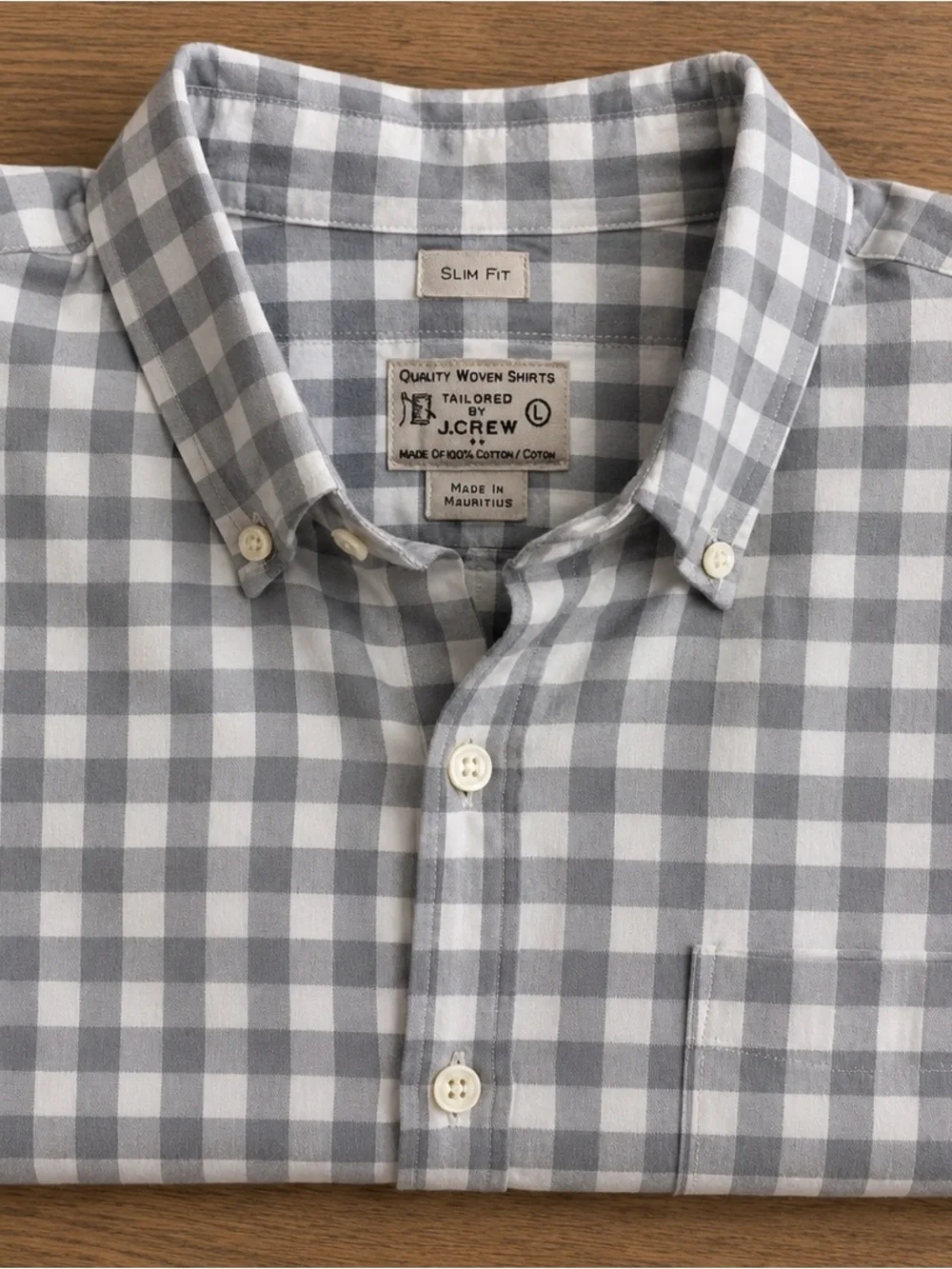 J.Crew Men’s Large Slim Fit Gray White Gingham Button Down Shirt 100% Cotton